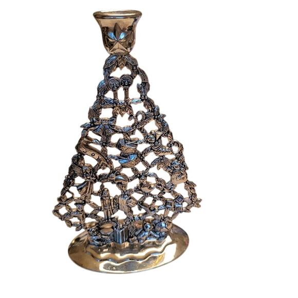 Vintage Godinger Christmas Tree Candle Holder Silver Plated Collectible - Picture 1 of 9
